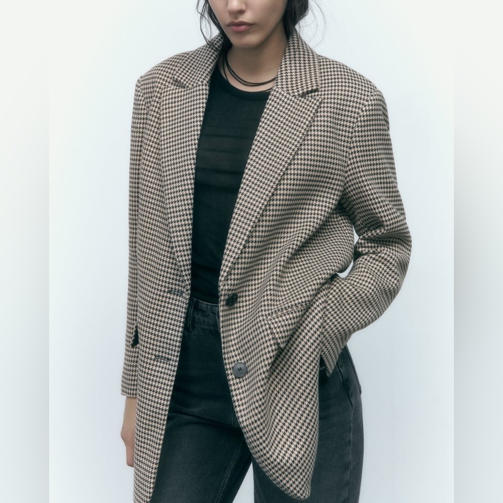 Zara Houndstooth Oversized Blazer
